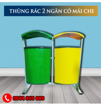Thùng rác nhựa 2 ngăn có mái che