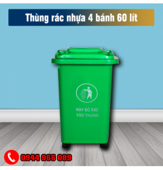 Thùng rác nhựa công cộng 4 bánh 60 lít