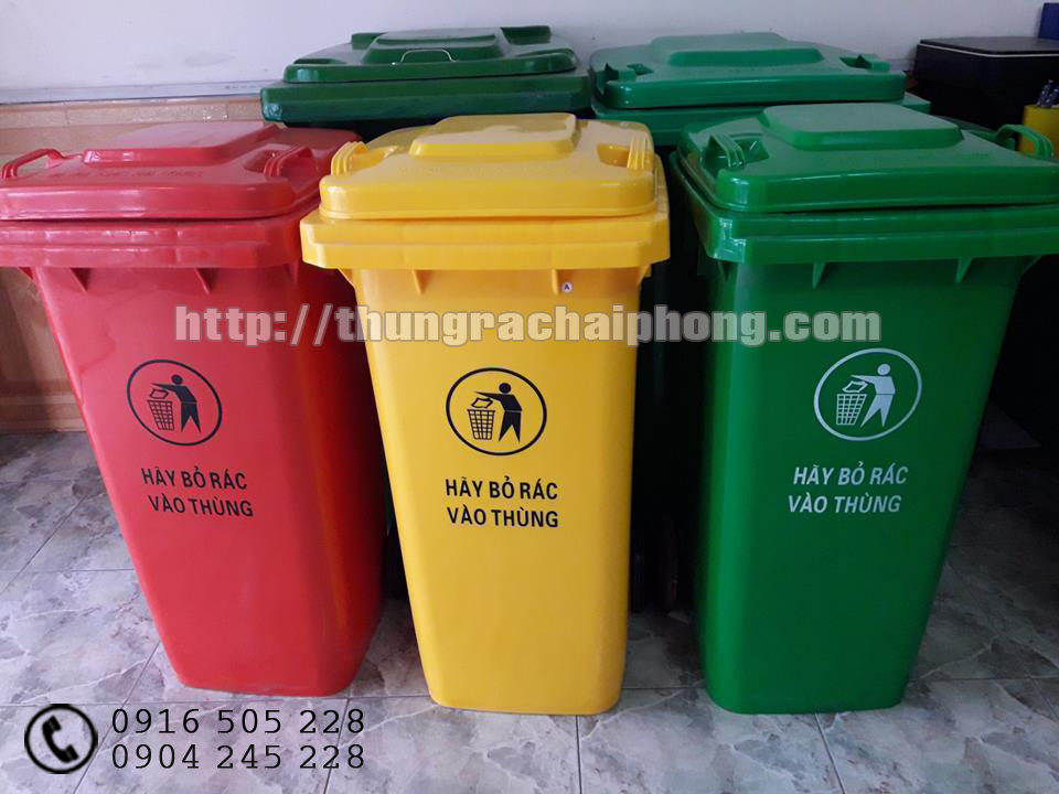 thùng rác hdpe 120 l màu cam đỏ tại hải phòng