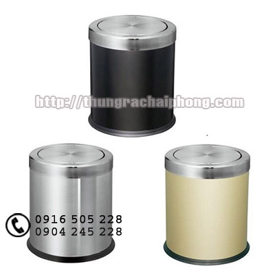 thùng rác inox văn phòng tròn có nắp bập bênh